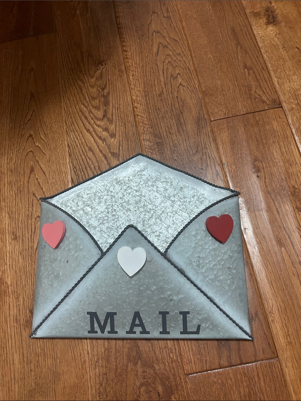Decorative Gray Metal Mail Wall Pocket with 3 Heart Magnets